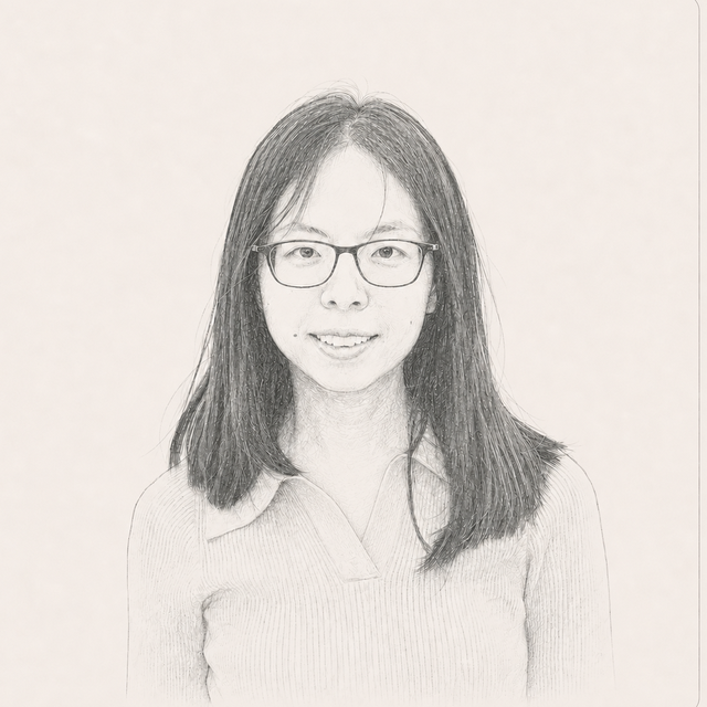 Line-art portrait of Shuqing Li, traced from a photograph